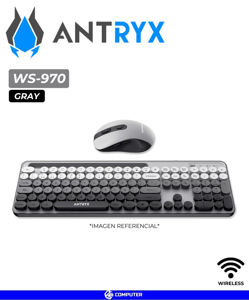 TECLADO+MOUSE ANTRYX WS-970 GRAY WIRELESS