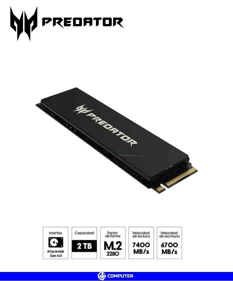 Disco ssd m 2 pcie predator 2tb nvme gm7 7400mb s disco almacenamiento