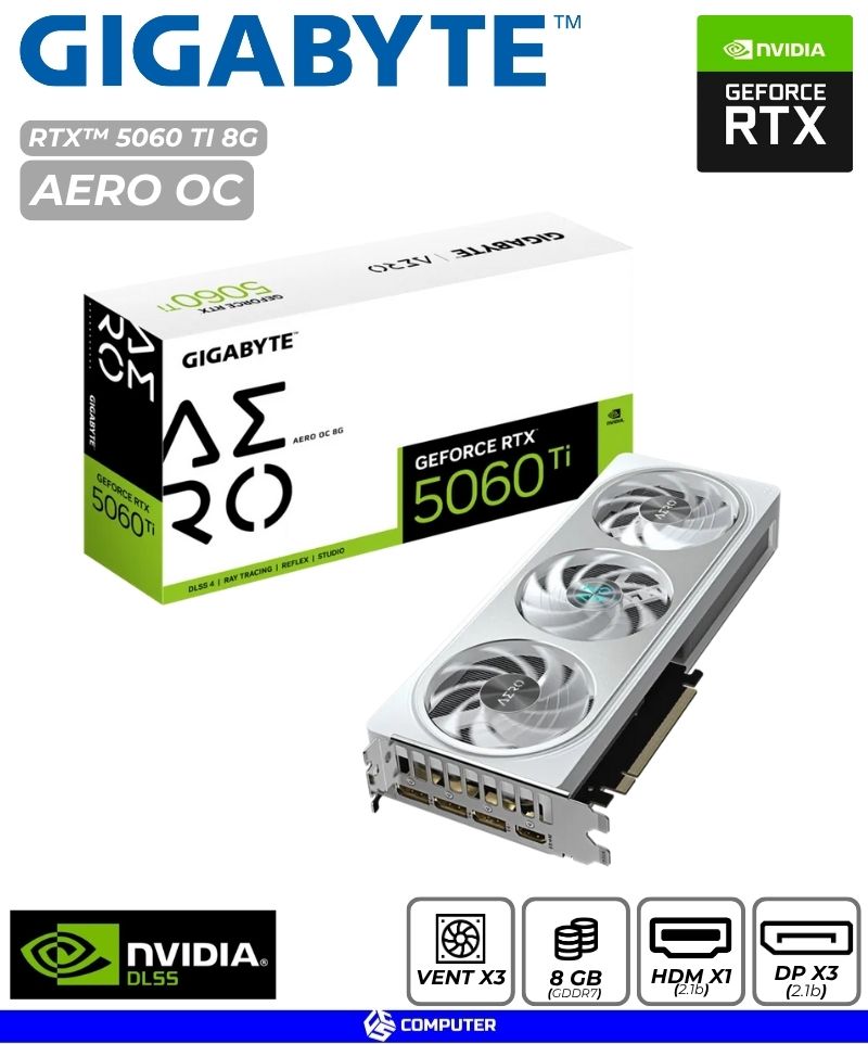 TARJETA DE VIDEO GIGABYTE GEFORCE RTX 5060TI AERO OC 8GB X3 FAN